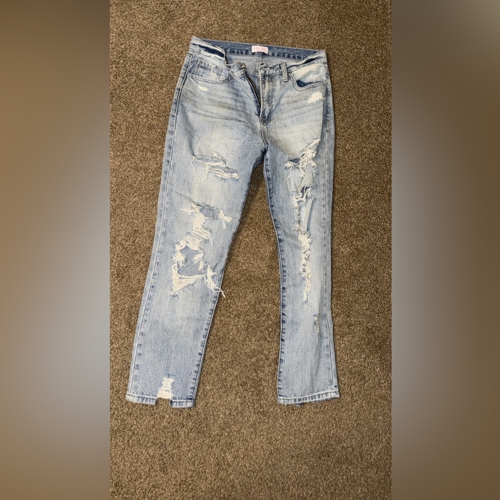 Women’s Pink Lily Light Blue Distressed Boyfriend Jeans